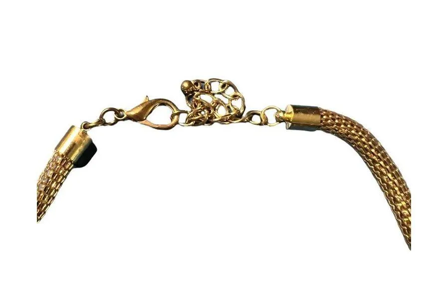 Gold Tone Faux Turquoise necklace tribal boho hippie adjustable 21" - Image 4