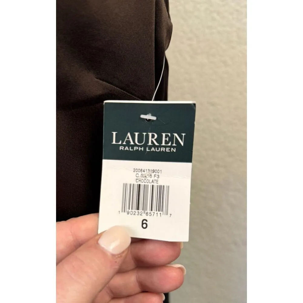 NWT‎ Lauren Ralph Lauren Chocolate Brown Goat Suede Trim Keyhole Shift Dress 6 - Image 5