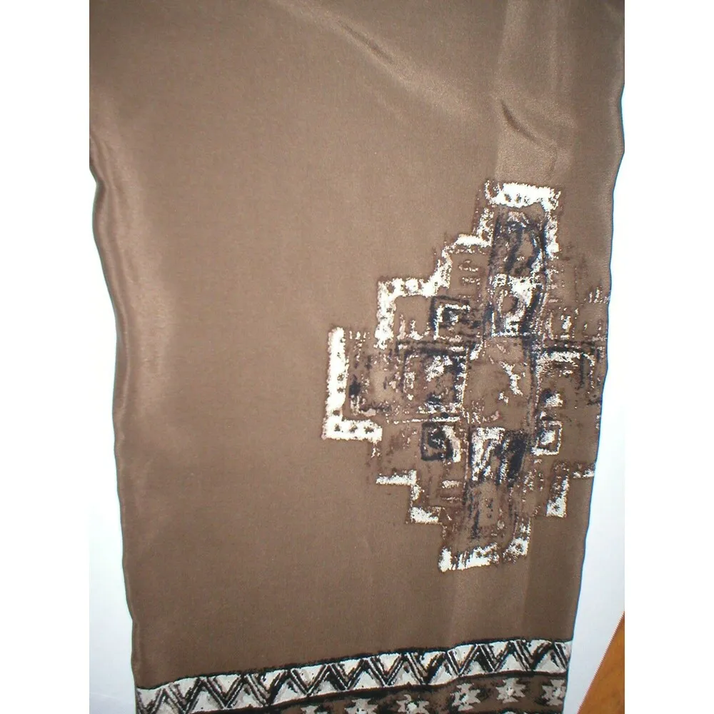 Womens Worth New York $498 0 USA Print Silk Pants Brown White Wide Ethnic Border - Image 7