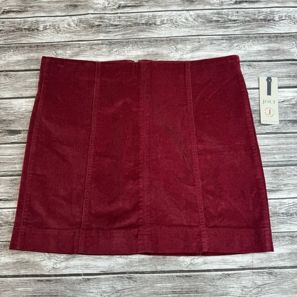 Jolt Women's Short Cord Corduroy Mini Skirt 11 30 Red Maroon Merlot Wine Zipper - Image 3