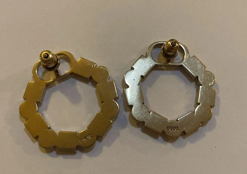 Christian Dior Petit CD EARRINGS Bronze-Finish Metal with White Resin Pearls - Image 6