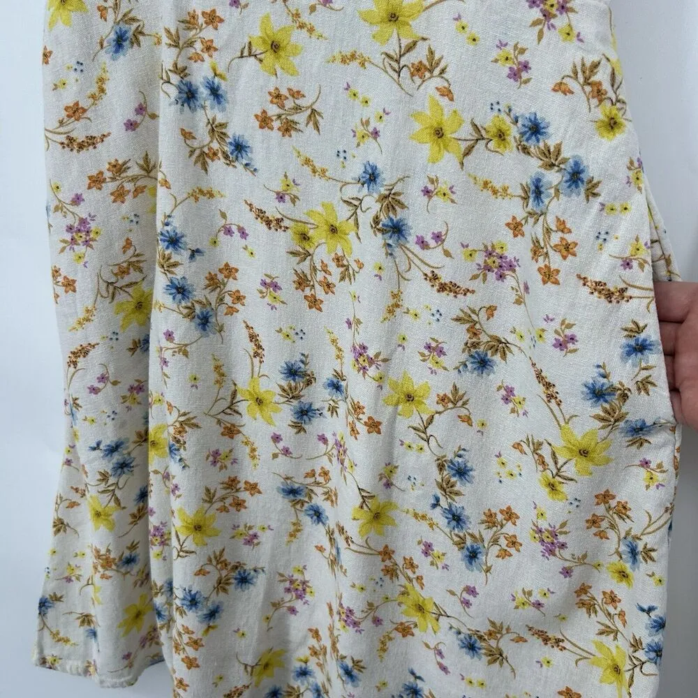 Old Navy Floral Smocked Cami Dress Linen Blend Cottagecore Cream Pockets Size M - Image 4