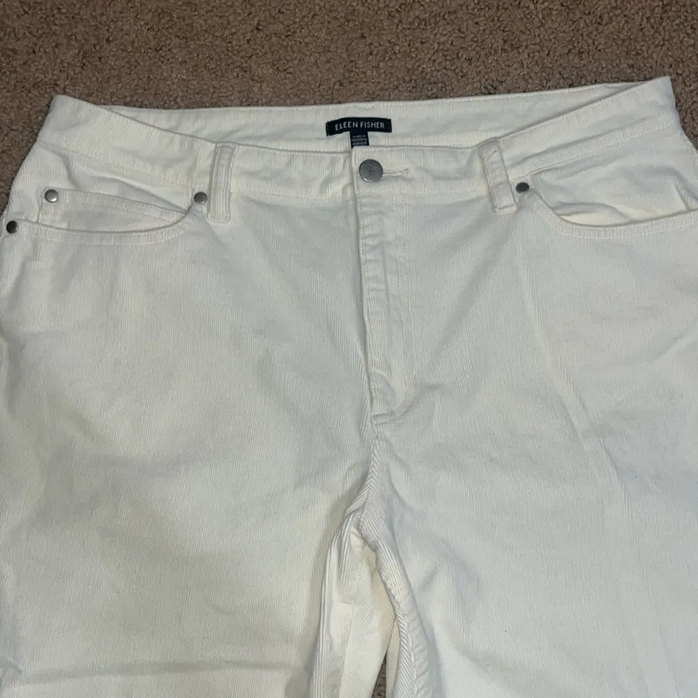 Eileen Fisher Organic Cotton Stretch Corduroy Straight Leg Ankle Pant Soft White - Image 3