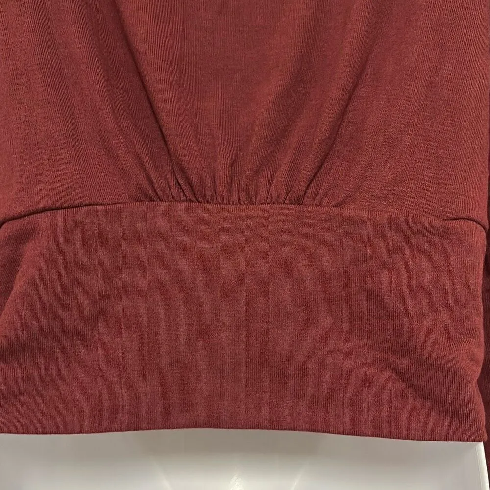 Brea Canyon XL Burgundy Mock Neck Keyhole Long Sleeve Banded Hem Top NWT Office Red - Image 7