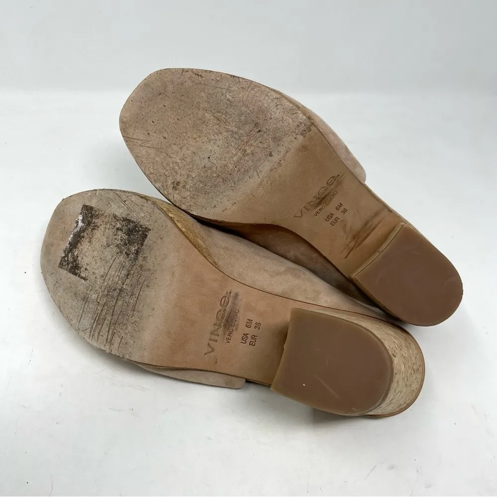 Vince Wyatt Oatmeal Beige Suede Cork Platform Open Toe Chunky Heels Shoes 6 - Image 7