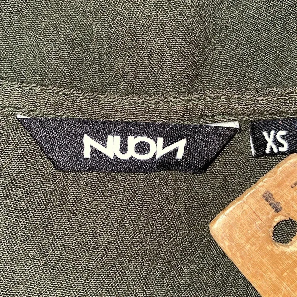 NUON gauze lace up front long butterfly bell sleeves olive green NEW size XS - Image 6