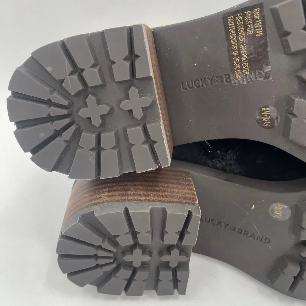 Lucky Brand Demia Boots Size 8 Black Combat Faux Shearling Suede Leather NWOT - Image 14