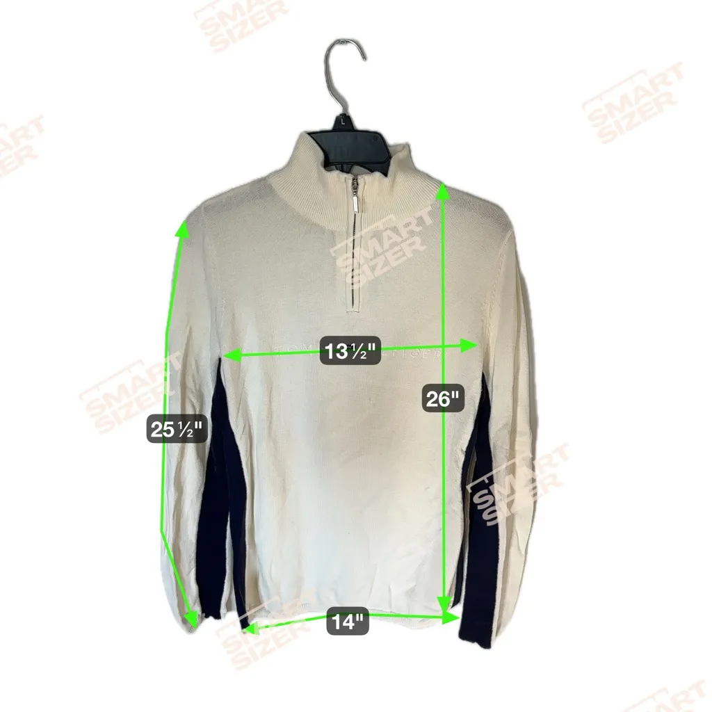 Tommy Hilfiger Sweater Women's Large White Ribbed 1/4 Zip Mock Neck Embroidered - Image 3