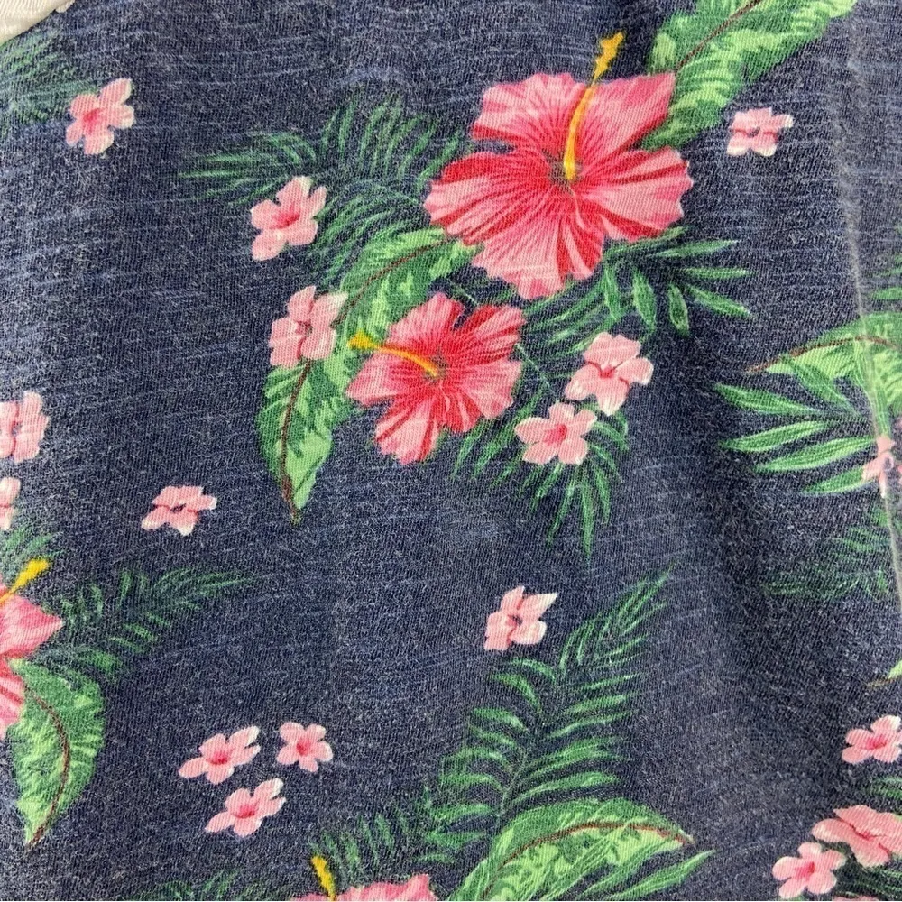 Free Planet Mixed Media Patchwork Navy White and Floral Tee Woman’s - Image 2