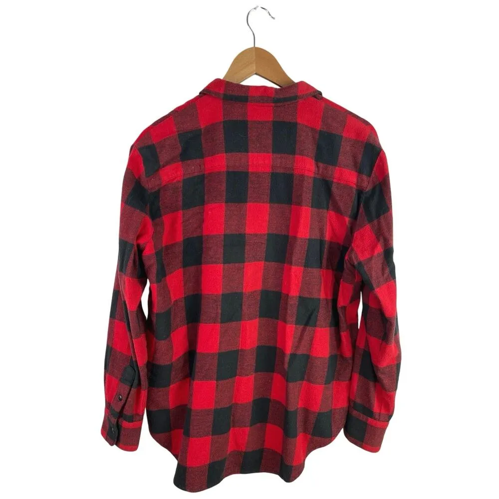 Madewell Women's Red Black Plaid Flannel Oversized Button Down Shirt Top Size S - Image 2