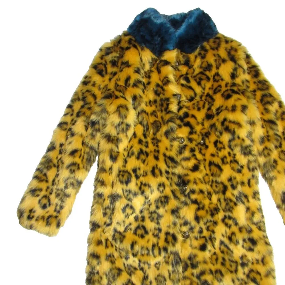NWT SpiritHoods Unisex Yellow Cheetah Calf Length Faux Fur Coat S $249 - Image 5