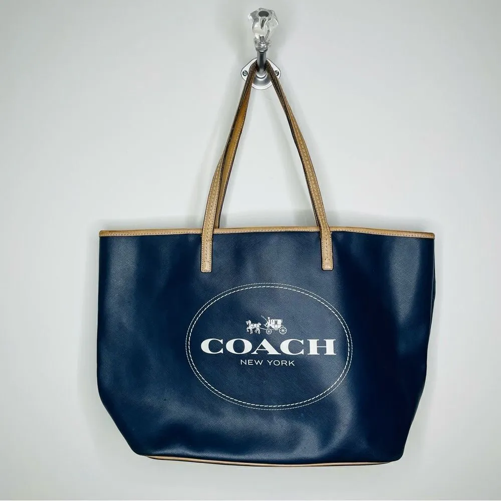 Coach Metro Horse & Carriage Navy Blue Xlarge Tote‎ Bag Satchel Travel Purse - Image 10