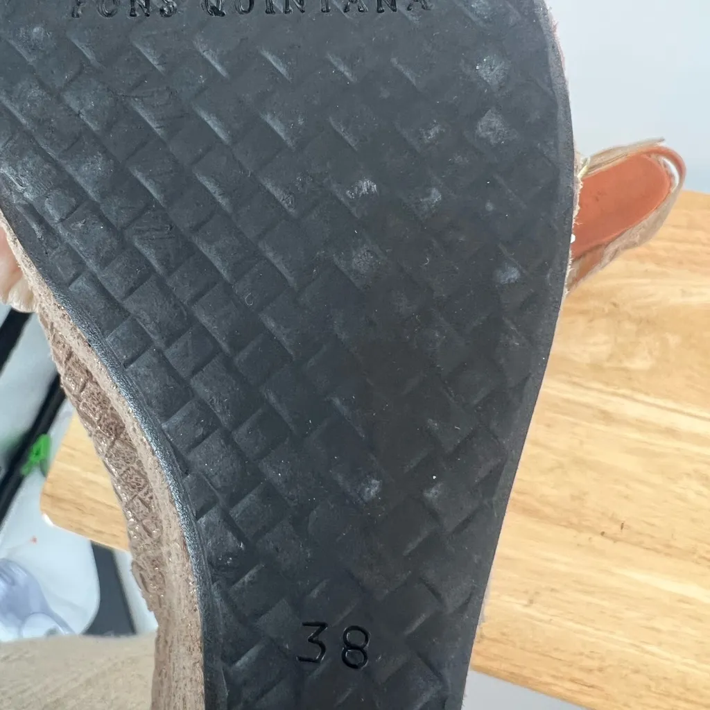 Pons Quintana Tan Leather Suede Wedges Blue Size 8 - Image 8