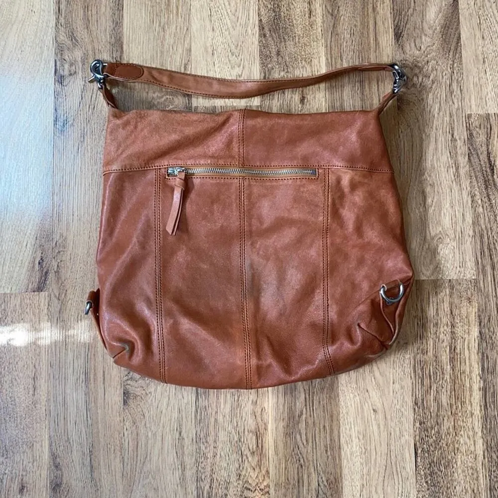 Chocolat Blu Brown Convertible Leather Hobo Shoulder Bag EUC Pockets - Image 3