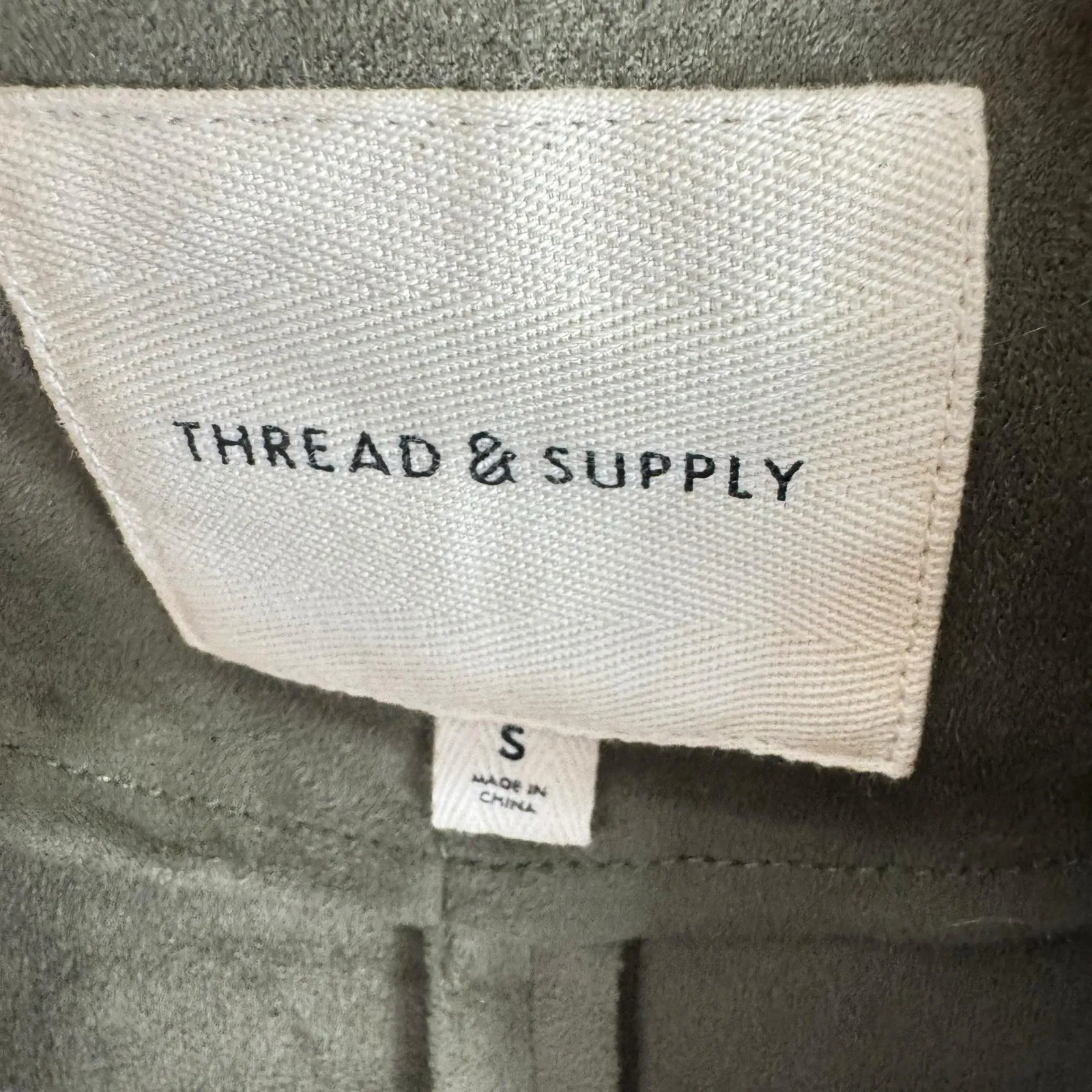 Thread & Supply Green Olive Faux Suede Open Blouse Small - Image 4