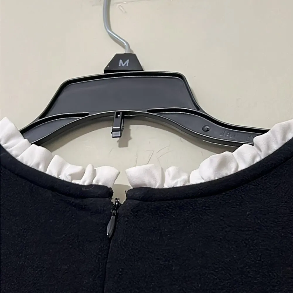 LOFT size 6P black dress with white ruffle collar stretchy flowy ruffle skirt - Image 5