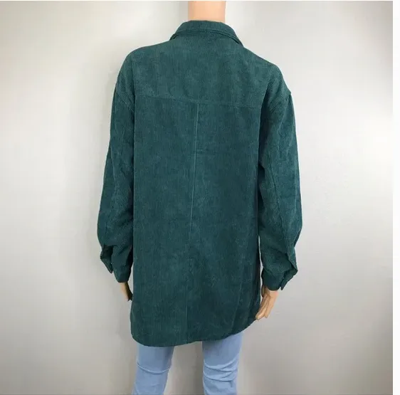 Pocketed button down corduroy shacket Green - Image 8