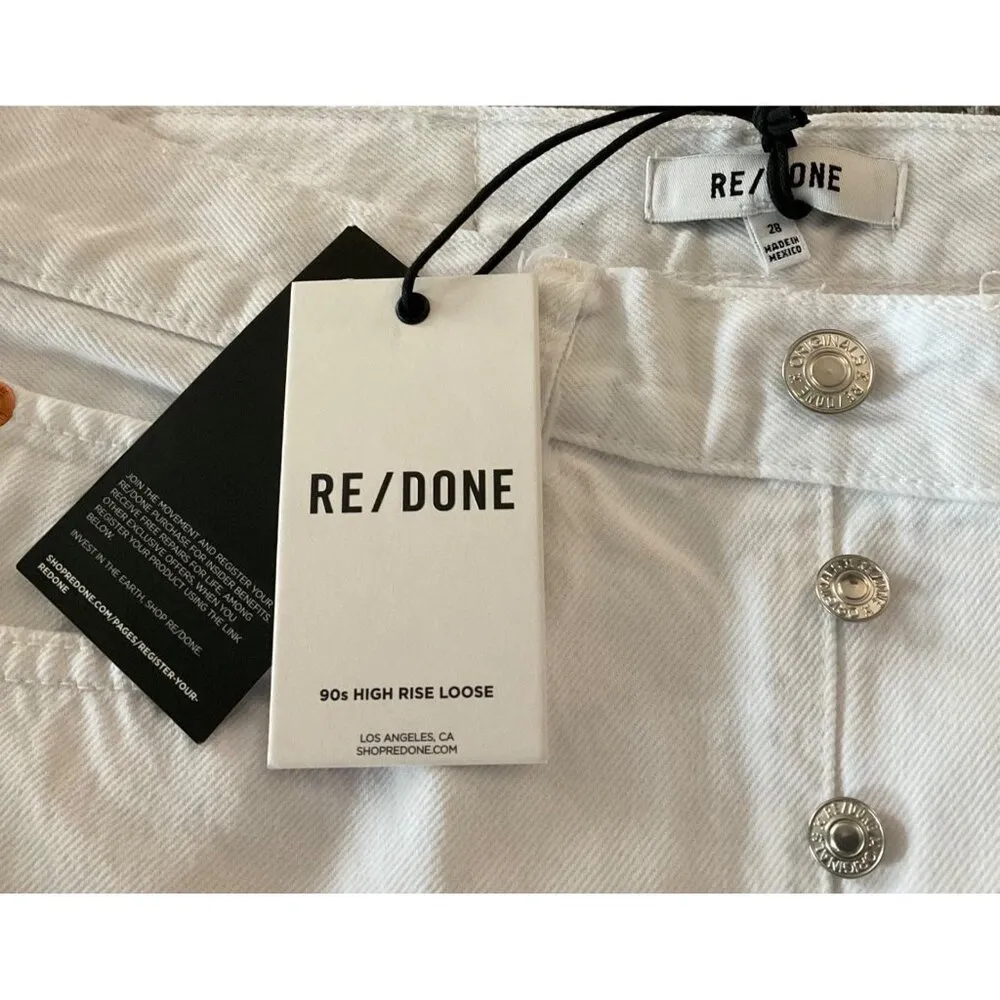 Re/Done 90s High Rise Loose White Denim Pants jeans casual classic cotton 28 - Image 4