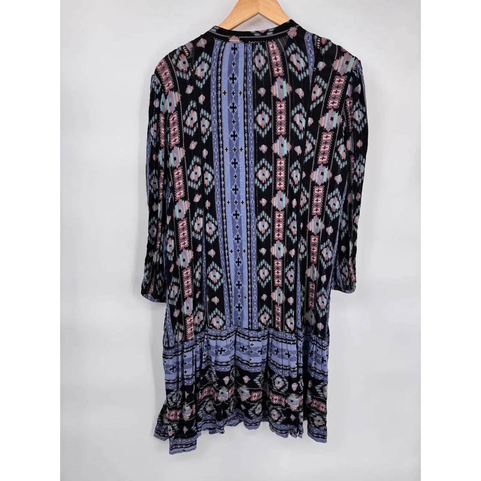 Holding Horses Anthropologie Dress Womens Large Blue Southwestern Aztec Print - Image 9
