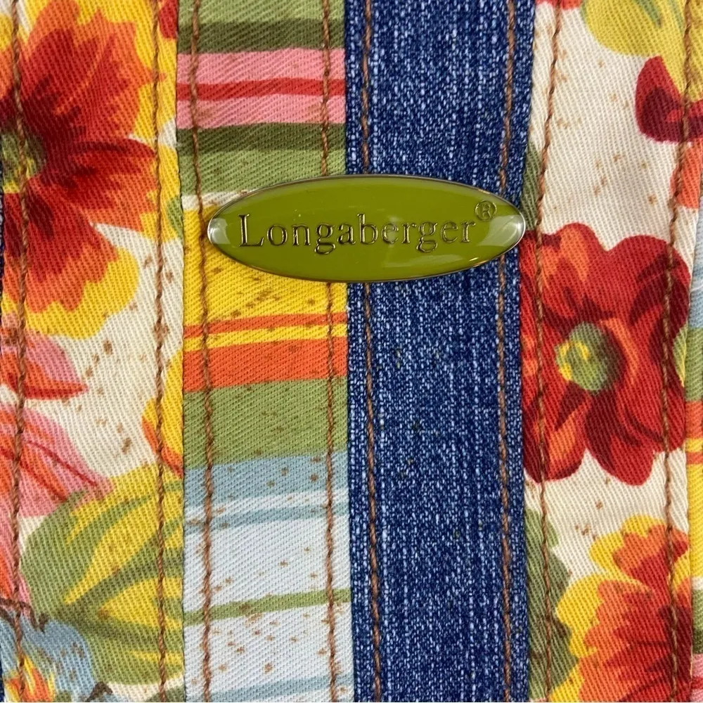 Longaberger Denim and Flowers Striped Shoulder Bag Collector’s Item - Image 4