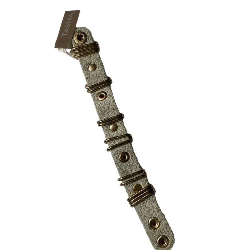 Tasha Silver metallic leather rhinestone bracelet Silver - Image 6