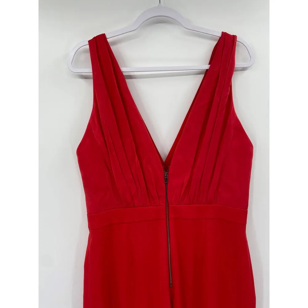 Alice + Olivia Gale Deep V-Neck Sleeveless Wide Leg Red Crepe Jumpsuit Size 12 - Image 7