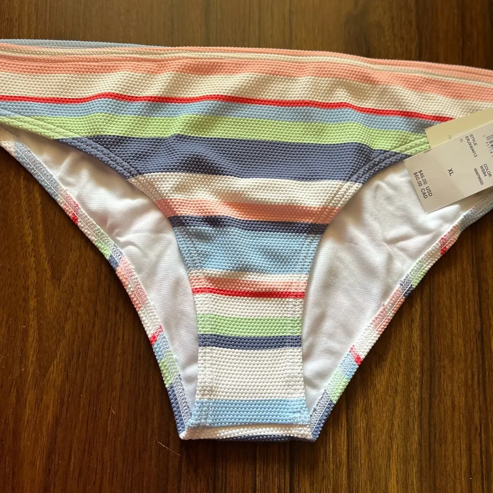 Roxy Women's Standard Bikini Bottom, Bright White The Line Up Strip, XL - Image 3
