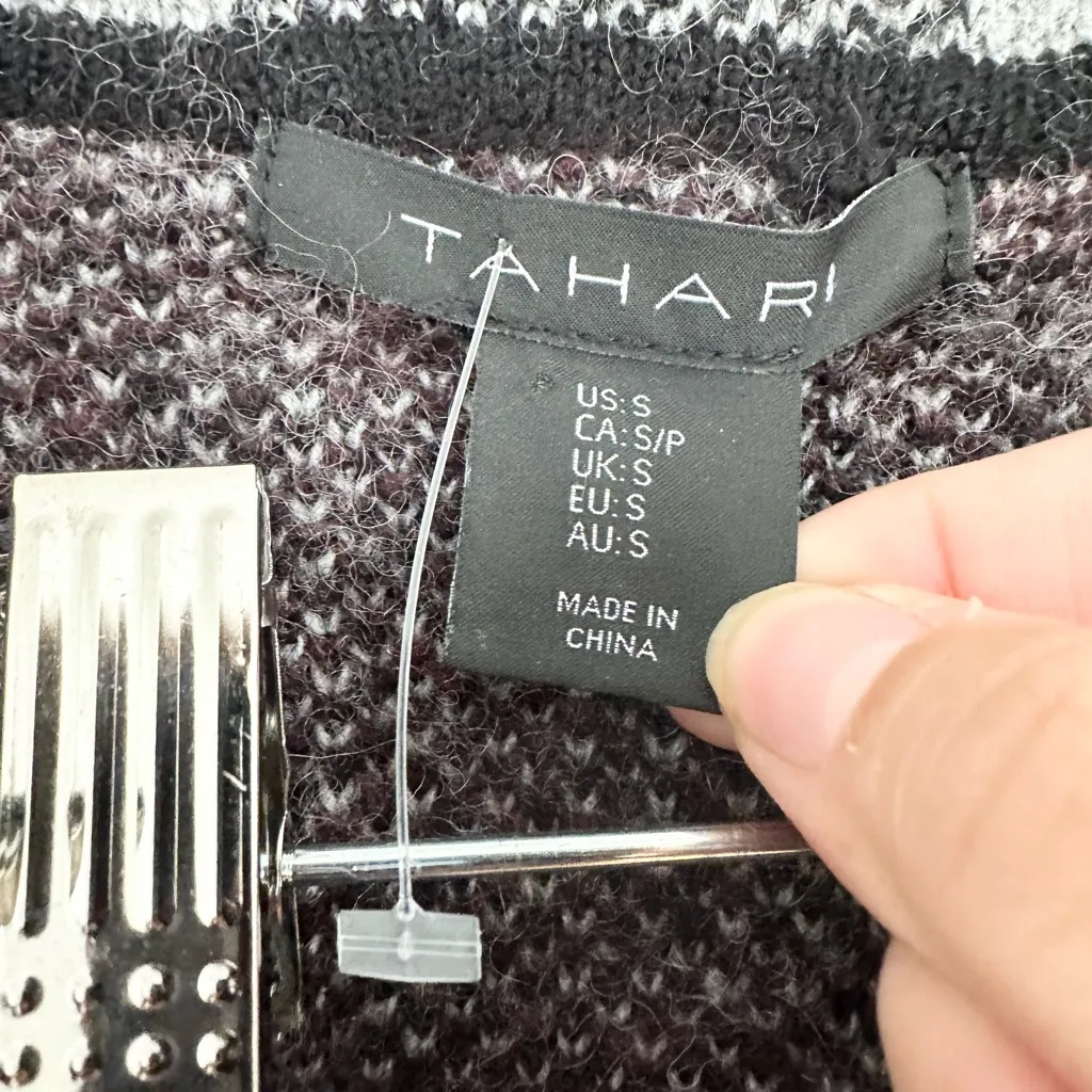 Tahari Women's Brown/Blue Long Sleeve Cardigan Sweater wool blend small - Image 2