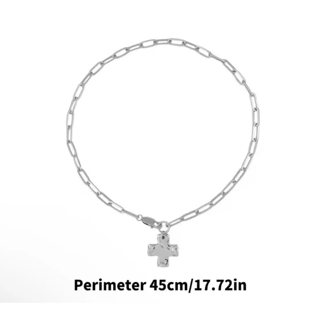 Silver Plated Paperclip Chain Necklace Cross Pendant Women's 17.72"‎ - Image 8