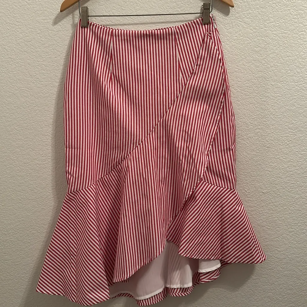 WAYF  Striped Red Ruffle Skirt Sz Small - Image 4