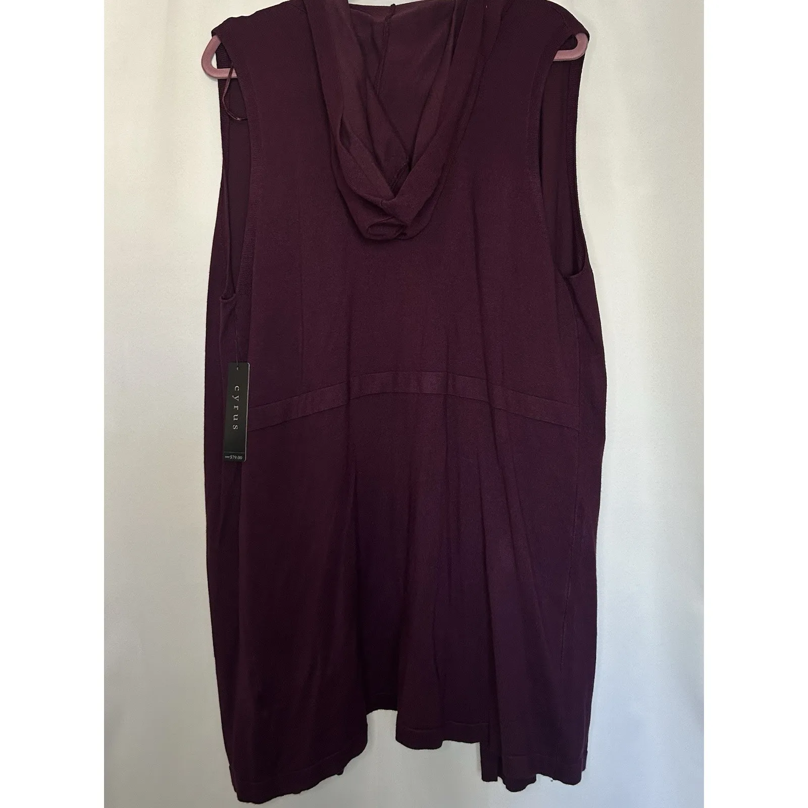 Cyrus Women's 1X Sleeveless Hooded Maroon Wine Long Open Front Cardigan Vest NWT - Image 6