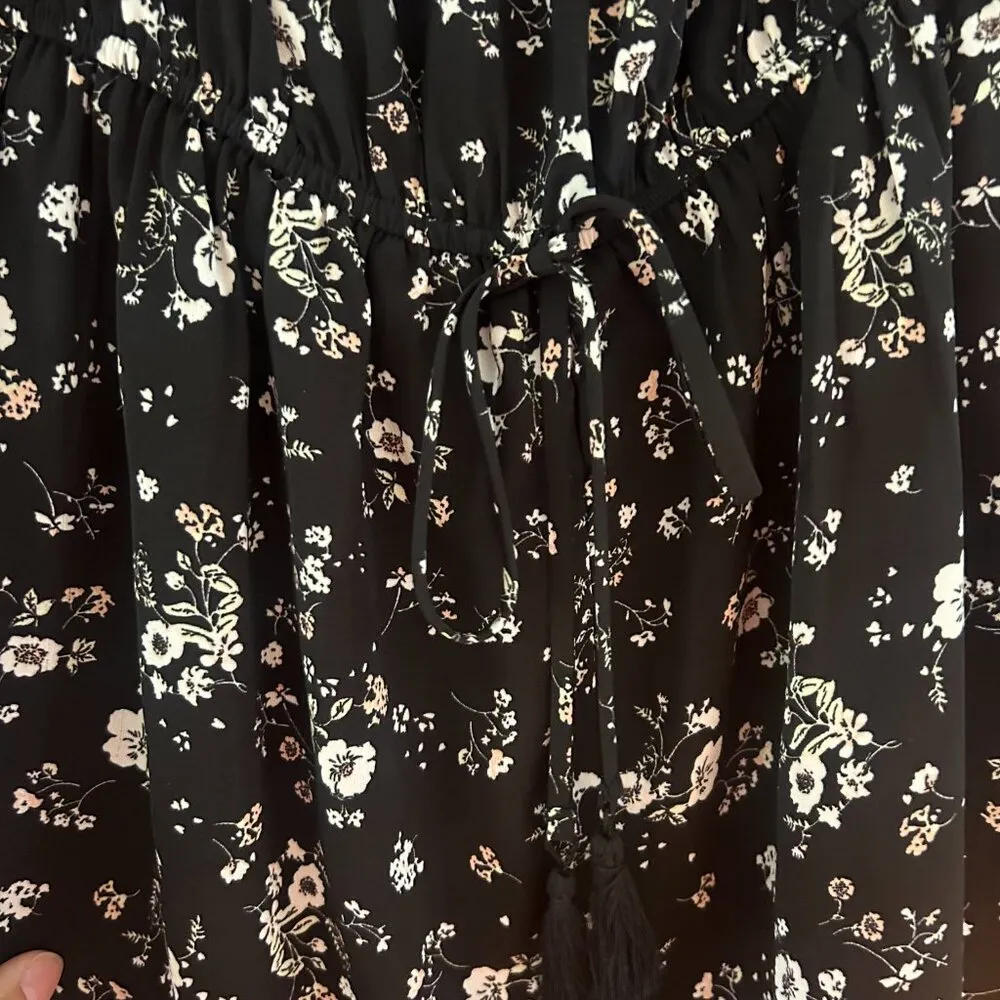 Lush Romper Womens Black Floral On or Off Shoulder 3/4 Sleeve Medium LN - Image 5