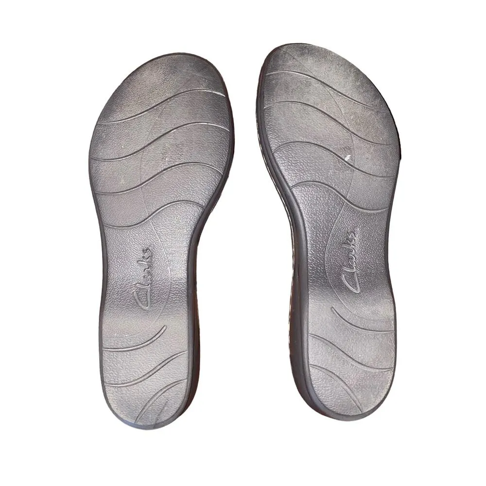 Clarks Sandals Brown Leather Comfort Strappy Wedge Open Toe Walking Shoes sz 11 - Image 4