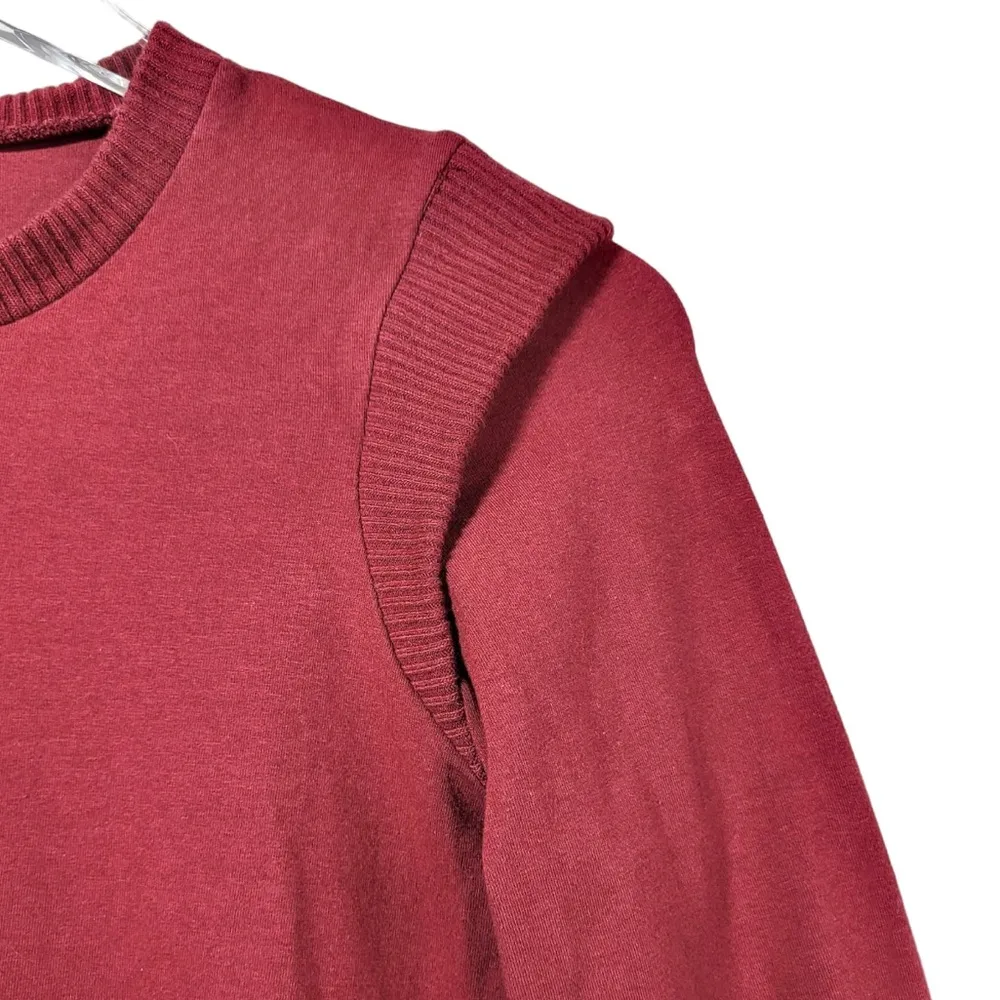 Monrow Ribbed Knit Trim Long Sleeve Knee Length Sweater Dress in Burnt Red - Image 3