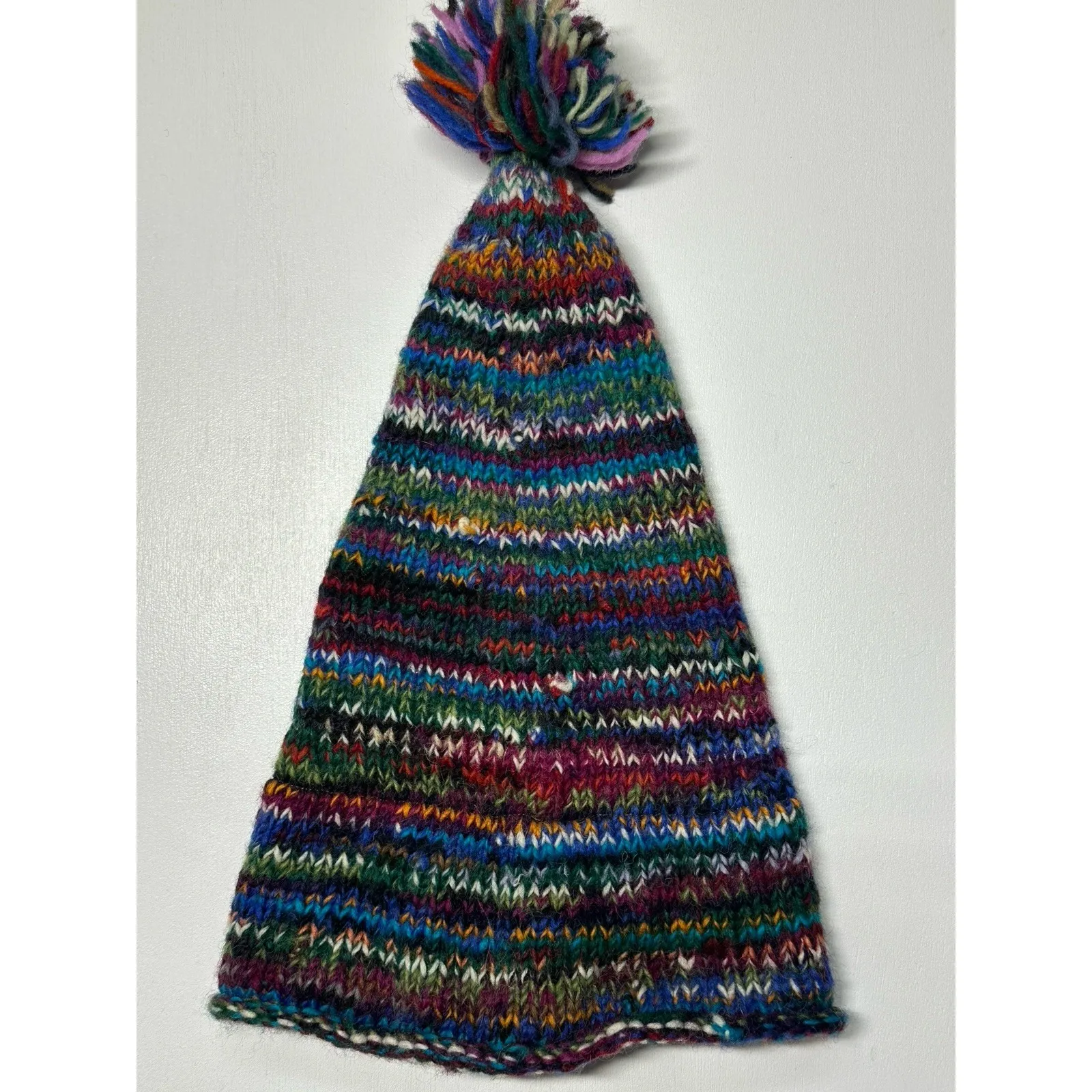 100% Wool Multi Colored Zigzag Winter Hat Made In Nepal  (b48) - Image 2