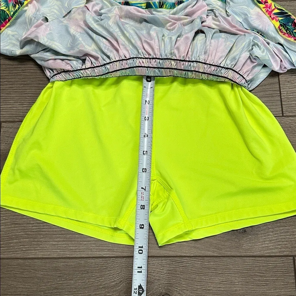 Lucky In Love 12" Floral Smocked High Rise Tennis Skirt Skort Pink Yellow Medium - Image 9