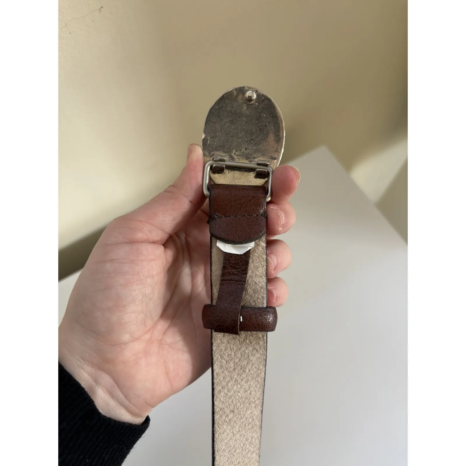 Liz Claiborne Women's Leather Belt Silver Buckle Size Large Brown Western Boho - Image 4