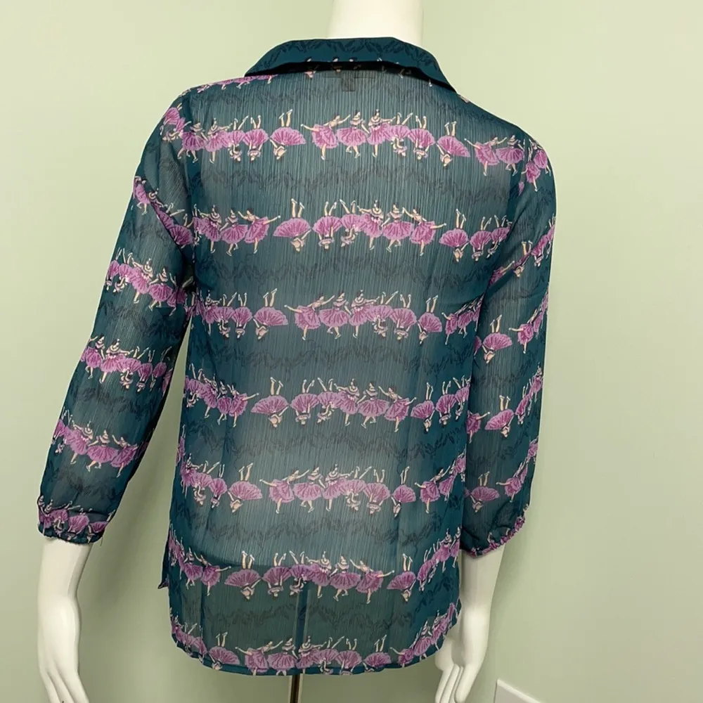 Modcloth sheer navy button down ballerina blouse - Image 7