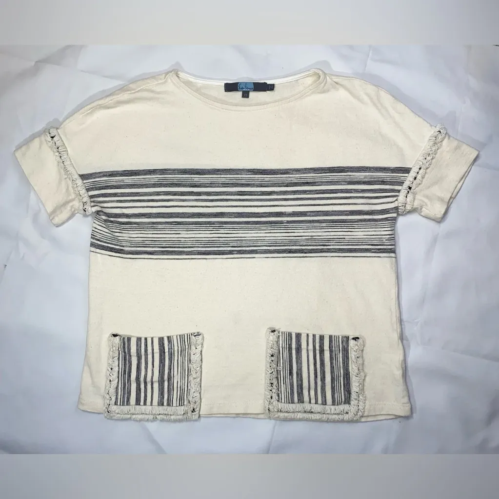 Eva Franco Anthropologie Nantucket Striped Top Womens Size XS Cream Boho Beach - Image 2