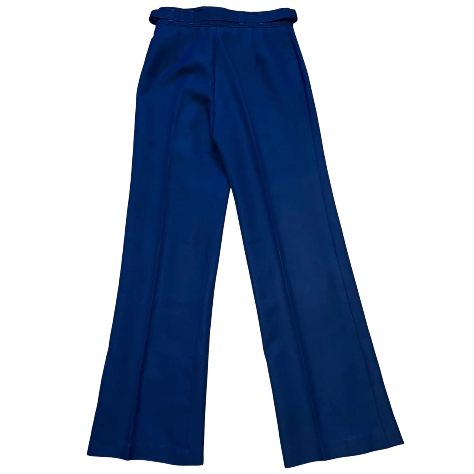 VTG 60s Royal Blue Wide Leg Belted High Waist Pants Womens 28x32 Hippie Retro Size 28 - Image 6