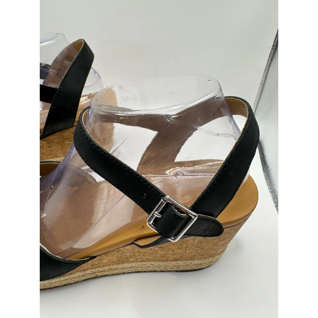 UGG Shoes Women 11 Black Leather Ankle Strap Platform‎ Cloverdale Wedge Sandal - Image 3