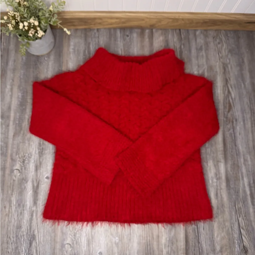 Sleeping on Snow Anthropologie Womens Turtleneck Chunky Red Knit Sweater Small - Image 3
