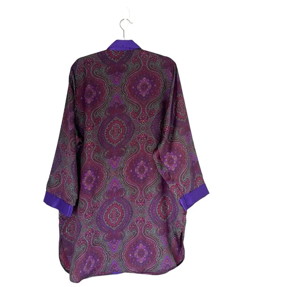 Victoria’s Secret Gold Label Vtg Satin Shirt Dress Paisley Purple Asian Sz Large - Image 4