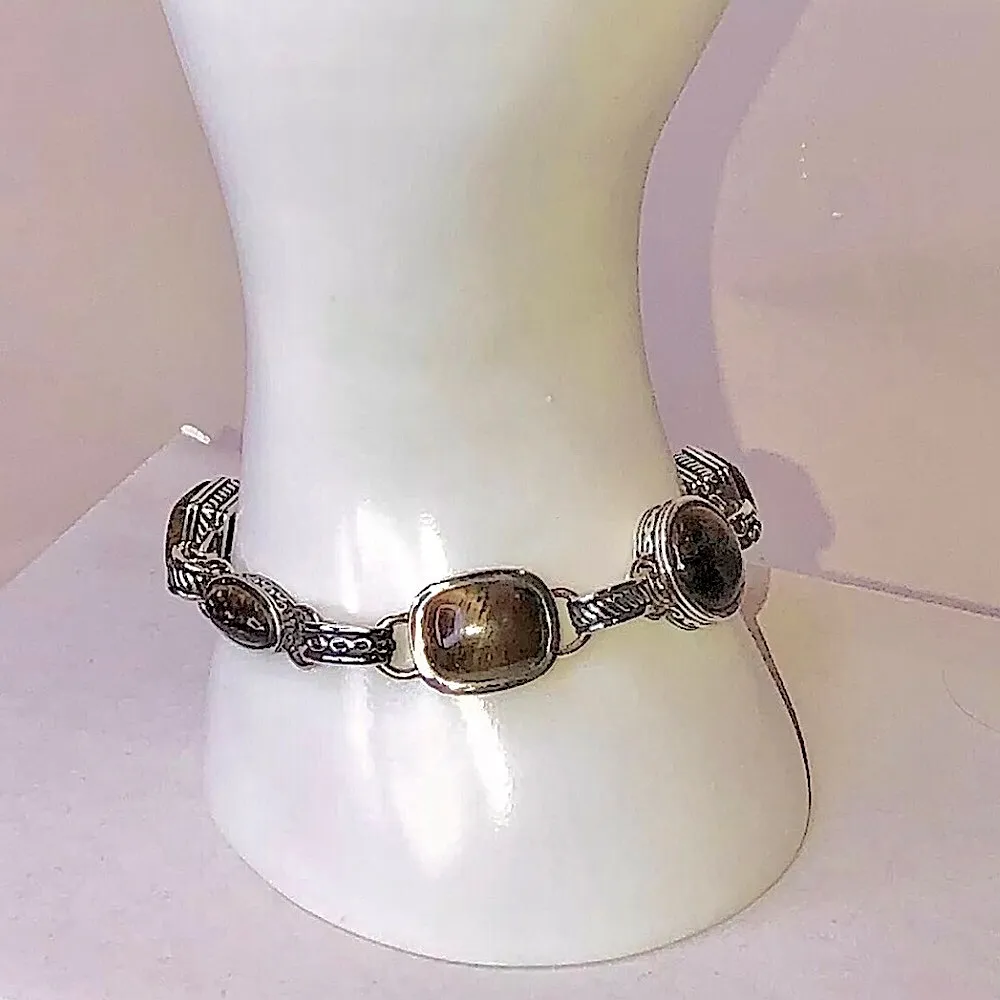 BARSE Sterling Silver Tigers Eye and Cats Eye Cabochon Toggle Bracelet - Image 9