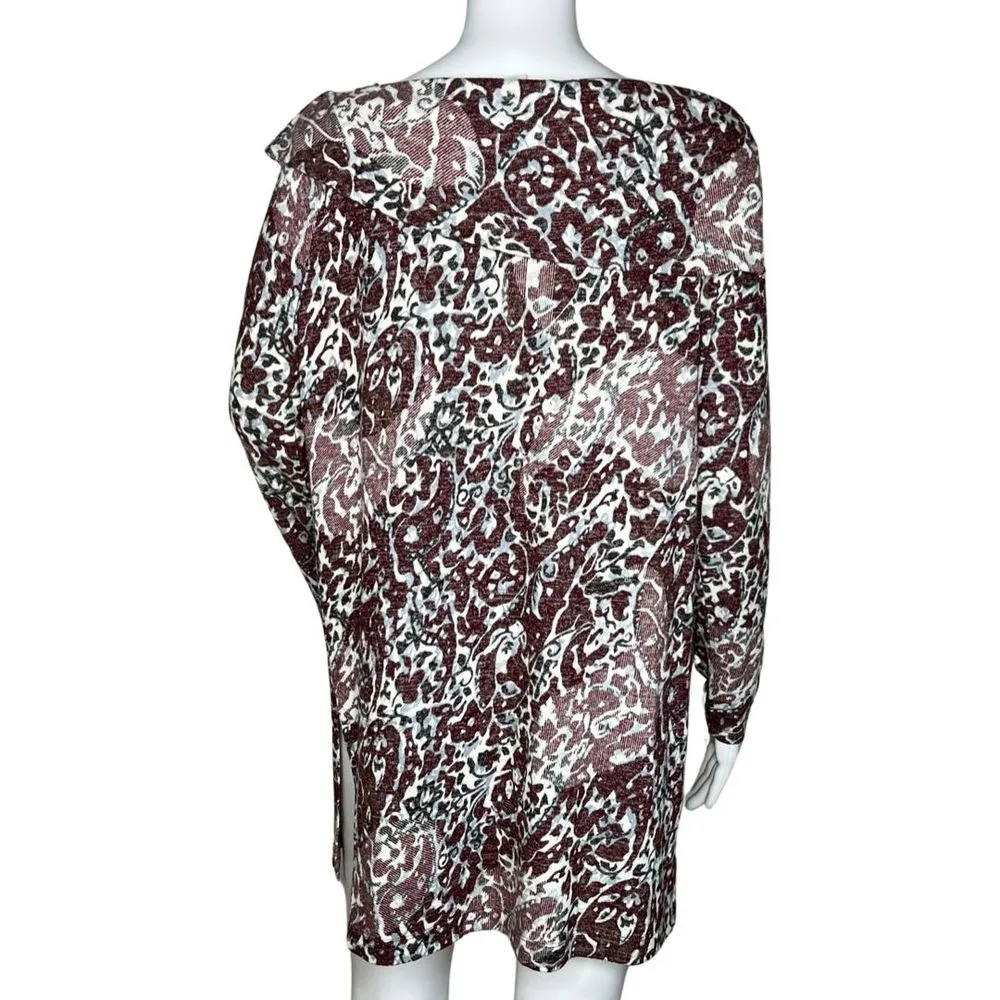 Chicos Sweater Womens Medium Tunic Burgundy Paisley Fold Over Neck Tunic Zenergy - Image 4