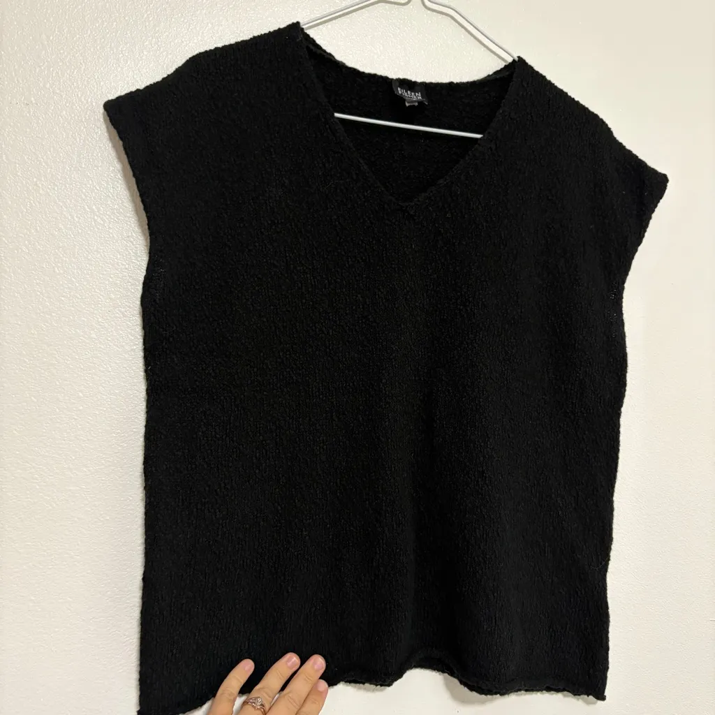 Eileen Fisher Women Cotton Short Cap Sleeve V-Neck Tee Vest in Black Size Large - Image 5