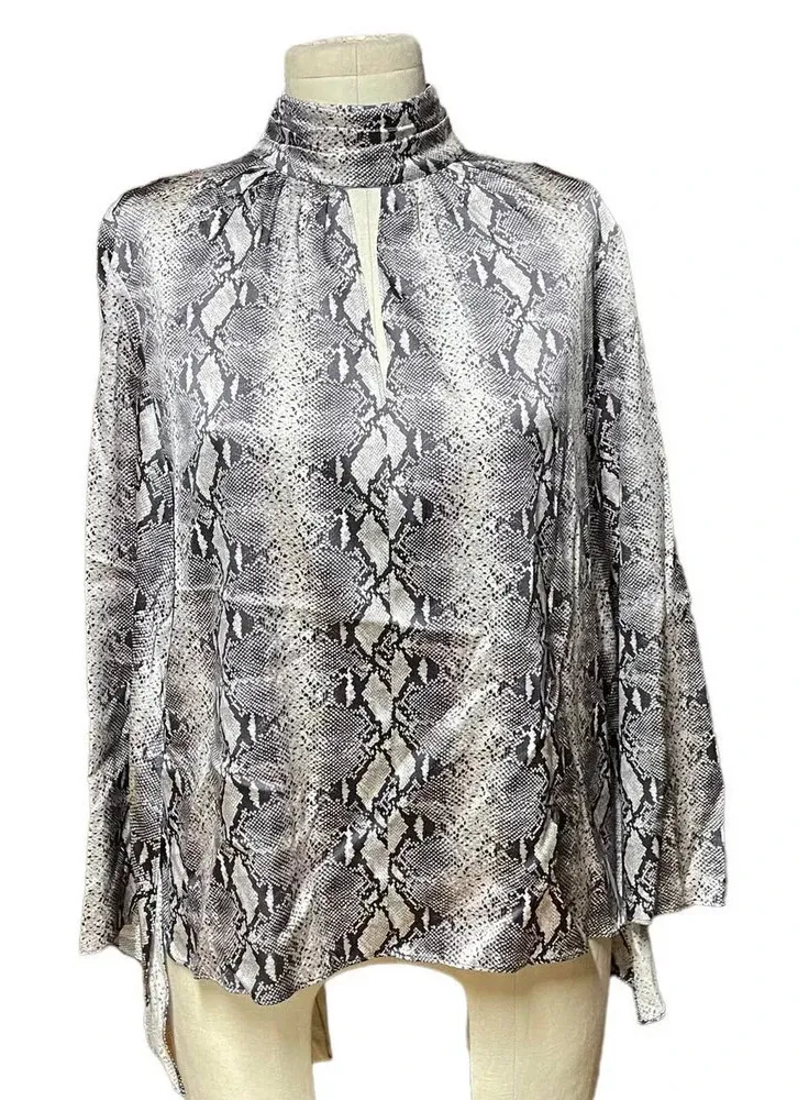 Generation Love Snakeskin Mock Cutout Neck Silk Blouse Tan Brown Size Medium - Image 1