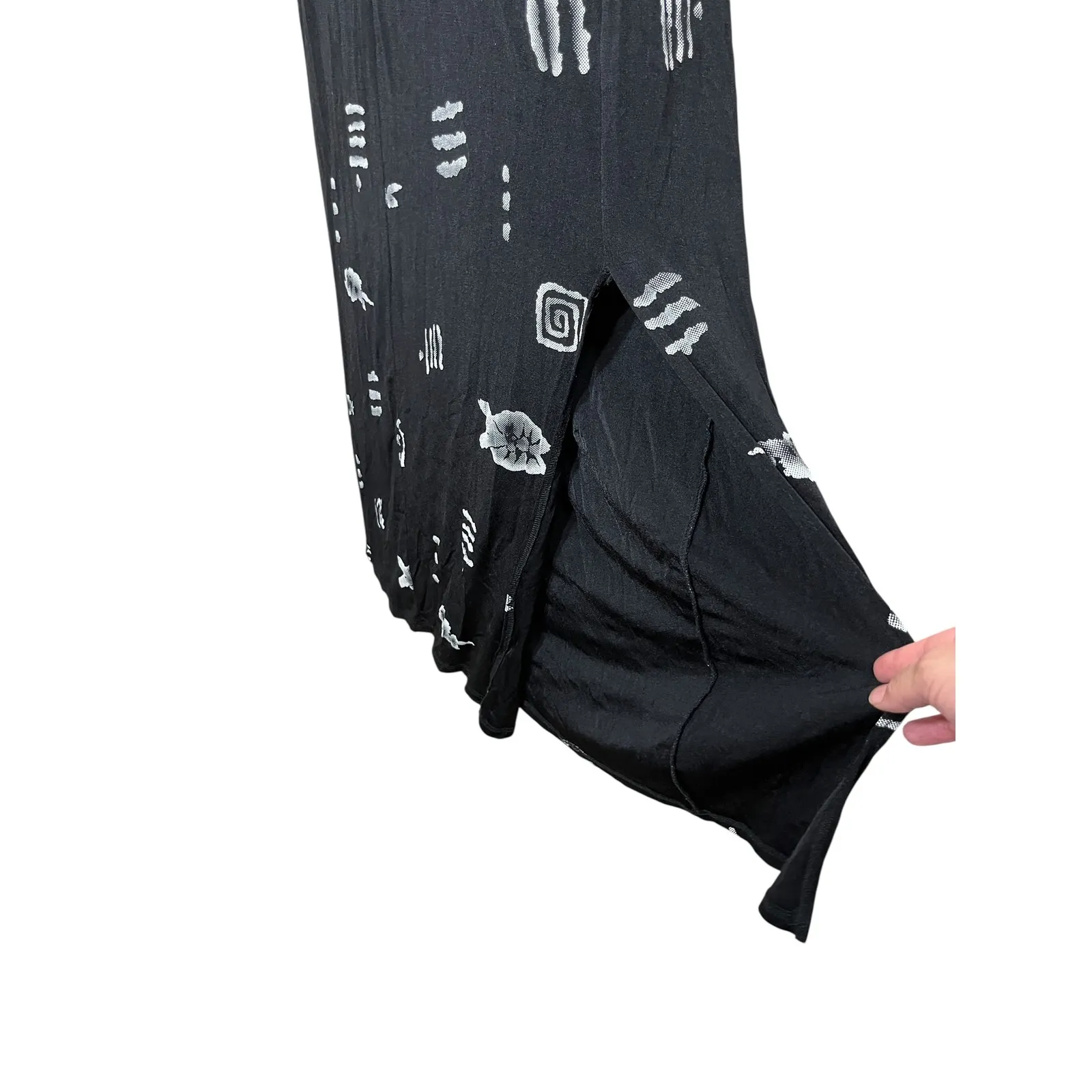 Vintage Esse Black Maxi Dress Sleeveless Fish Print 90s Style Casual Size M - Image 4