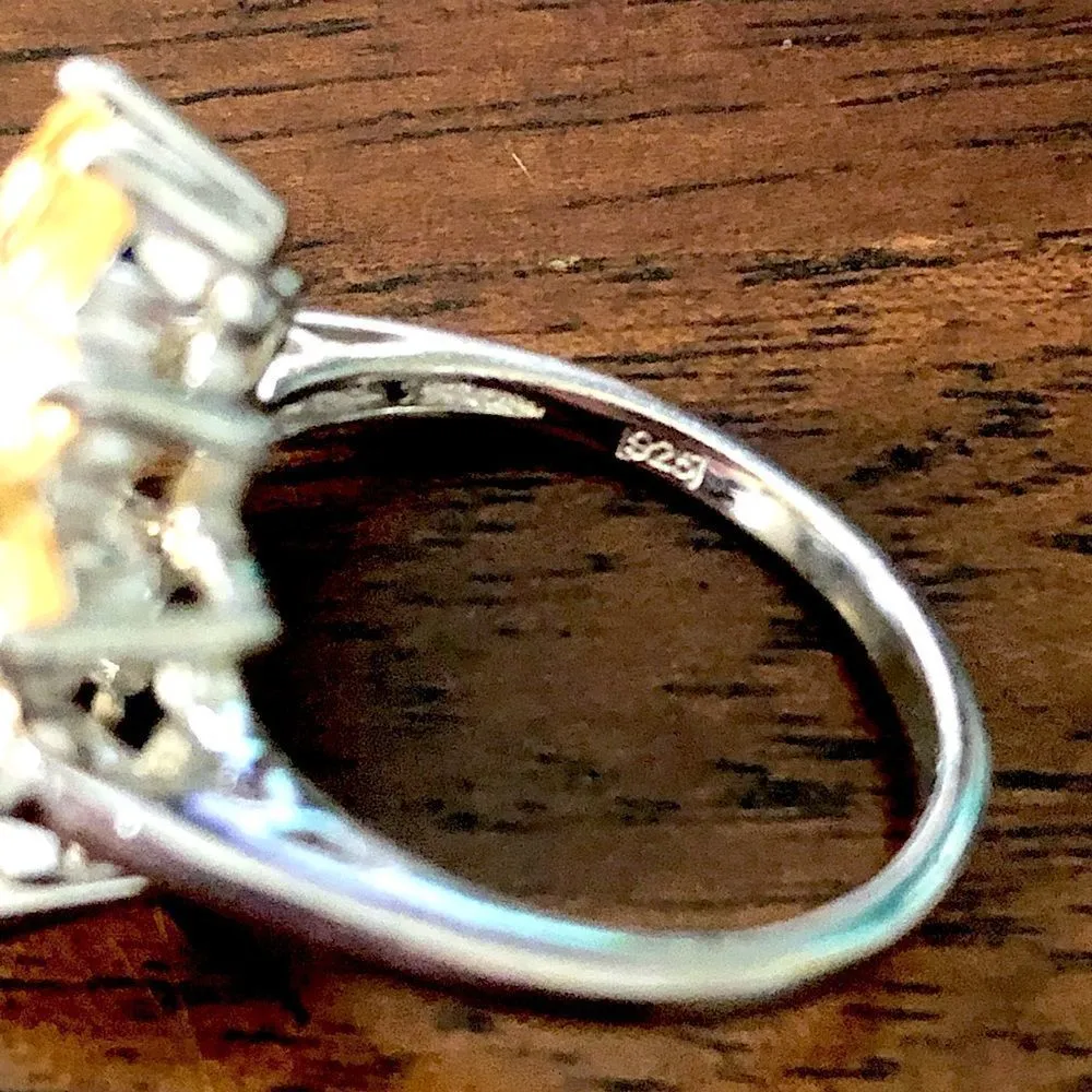 Faceted Golden Citrine Sterling Silver Flower Shaped Ring Sz 7 - Image 6