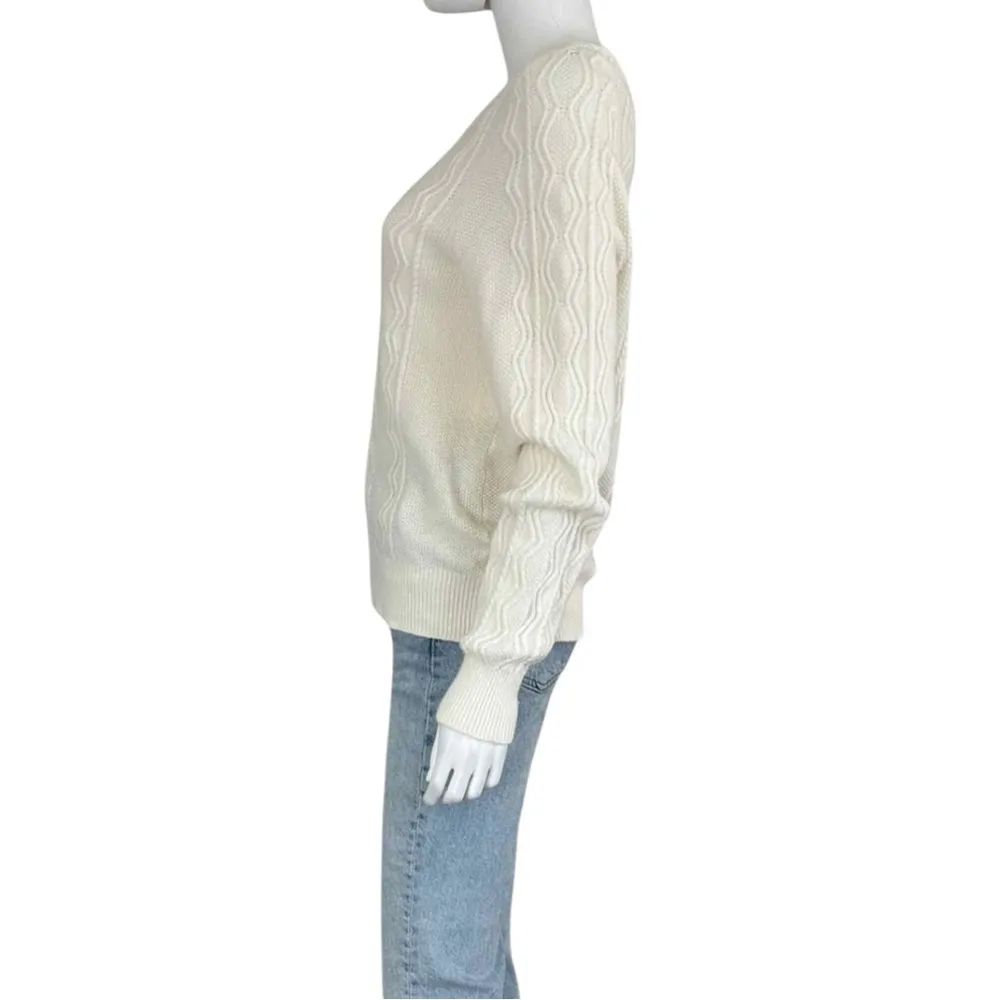 WHITE + WARREN Cream Cable Knit Sweater Size M Size M - Image 4